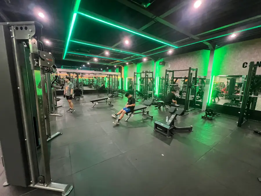 Strength floor lit in green